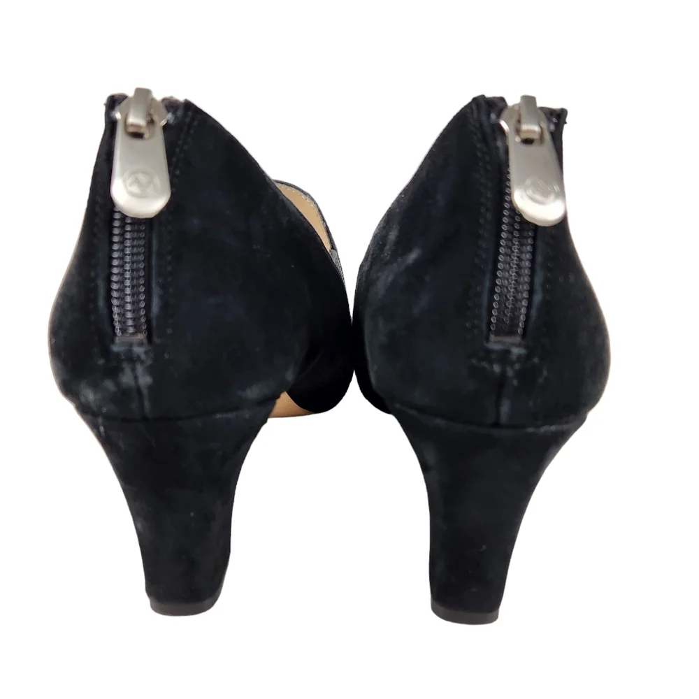 Adrienne Vittadini Lave Black Suede Leather Shootie Heeled Shoes Women's Size 10